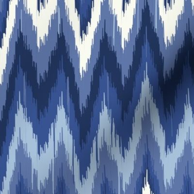 Ikat chevron ethnic abstract - grand millennial - blue tones, soft white and sky blue - large