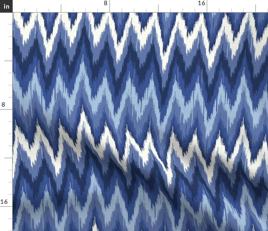 Ikat chevron ethnic abstract - grand millennial - blue tones, soft white and sky blue - large