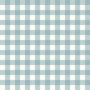 Gingham Dusty Teal Blue Ivory