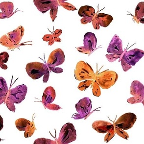 Purple and Orange Butterflies Fabric, Papillon