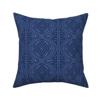 Dotted ogee diamond medallion stripe - tone on tone, blue on navy  - chinoiserie coordinate - medium