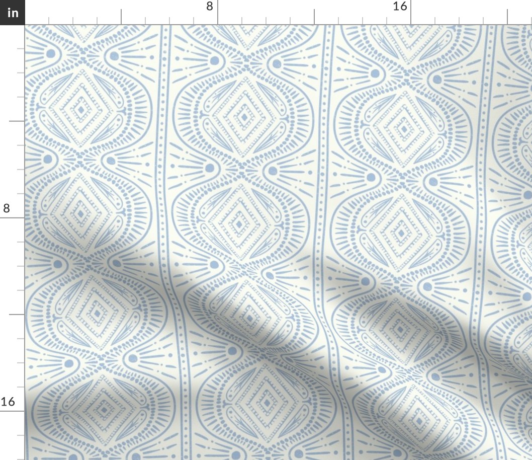 Dotted ogee diamond medallion stripe - sky blue soft white - chinoiserie coordinate - medium