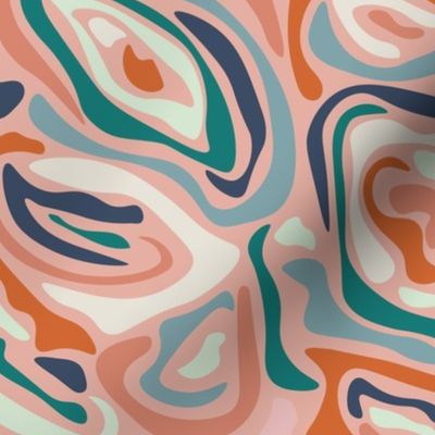 Bold Shape // Normal Scale // Pink Background // Groovy Organic Style Shapes Coral Orange Blue Teal