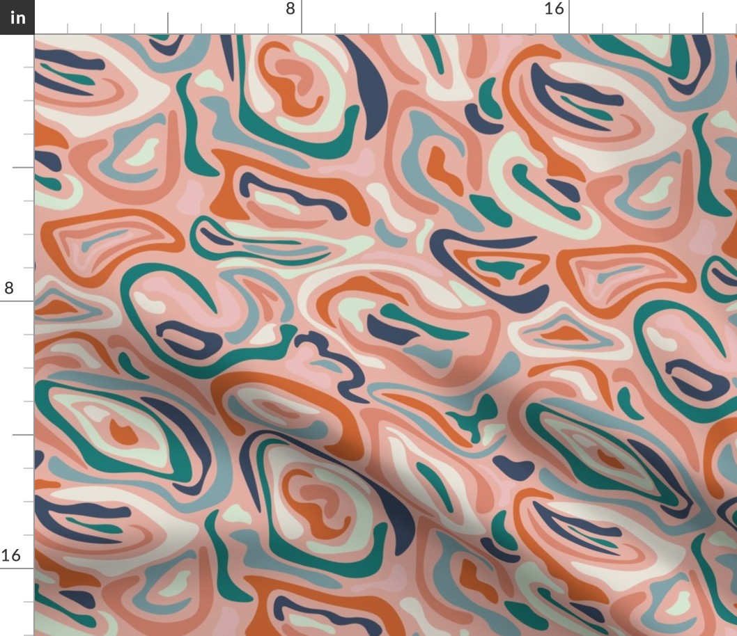 Bold Shape // Normal Scale // Pink Background // Groovy Organic Style Shapes Coral Orange Blue Teal