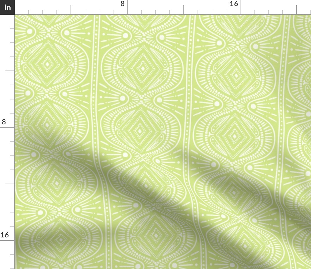 Dotted ogee diamond medallion stripe - soft white on Honeydew - chinoiserie coordinate - medium