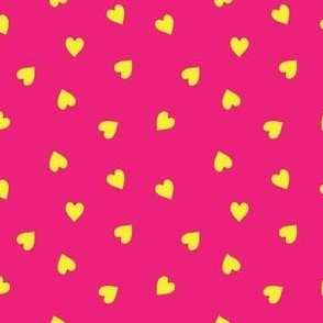 Happy Hearts- Small Yellow Hearts on Hot Pink
