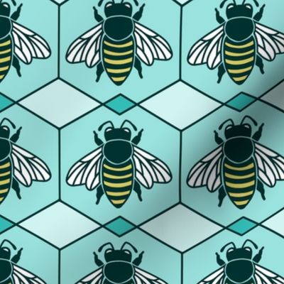Bees in Honeycomb - teal
