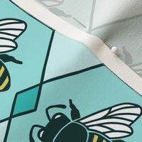 Bees in Honeycomb - teal