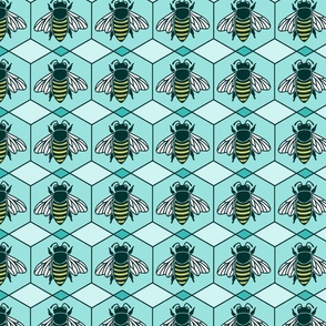 Bees in Honeycomb - teal