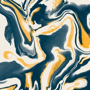 Bold Minimal Marble Abstract - Gold Yellow Navy Blue Off White