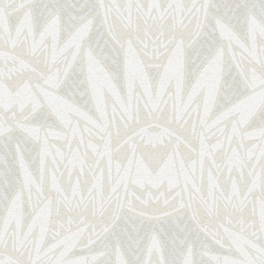 Bold modern protea motif with herringbone in subtle GHOSTLY GREYS