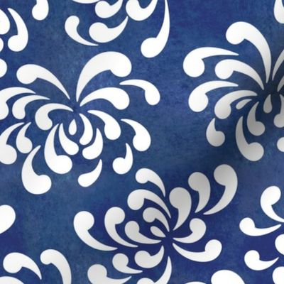 White Chrysanthemums on Navy Blue Background Large- Japanese Origami Paper- Cat Noodle Coordinate- Ditsy Floral