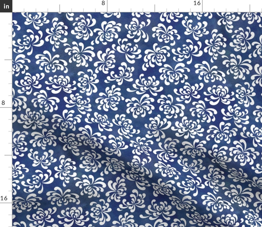 White Chrysanthemums on Navy Blue Background Small- Japanese Origami Paper- Cat Noodle Coordinate- Ditsy Floral