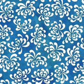White Chrysanthemums on Royal Blue Background Large- Japanese Origami Paper- Cat Noodle Coordinate- Ditsy Floral