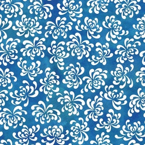 White Chrysanthemums on Royal Blue Background Medium- Japanese Origami Paper- Cat Noodle Coordinate- Ditsy Floral