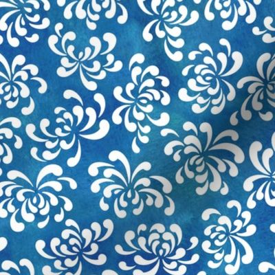 White Chrysanthemums on Royal Blue Background Small- Japanese Origami Paper- Cat Noodle Coordinate- Ditsy Floral