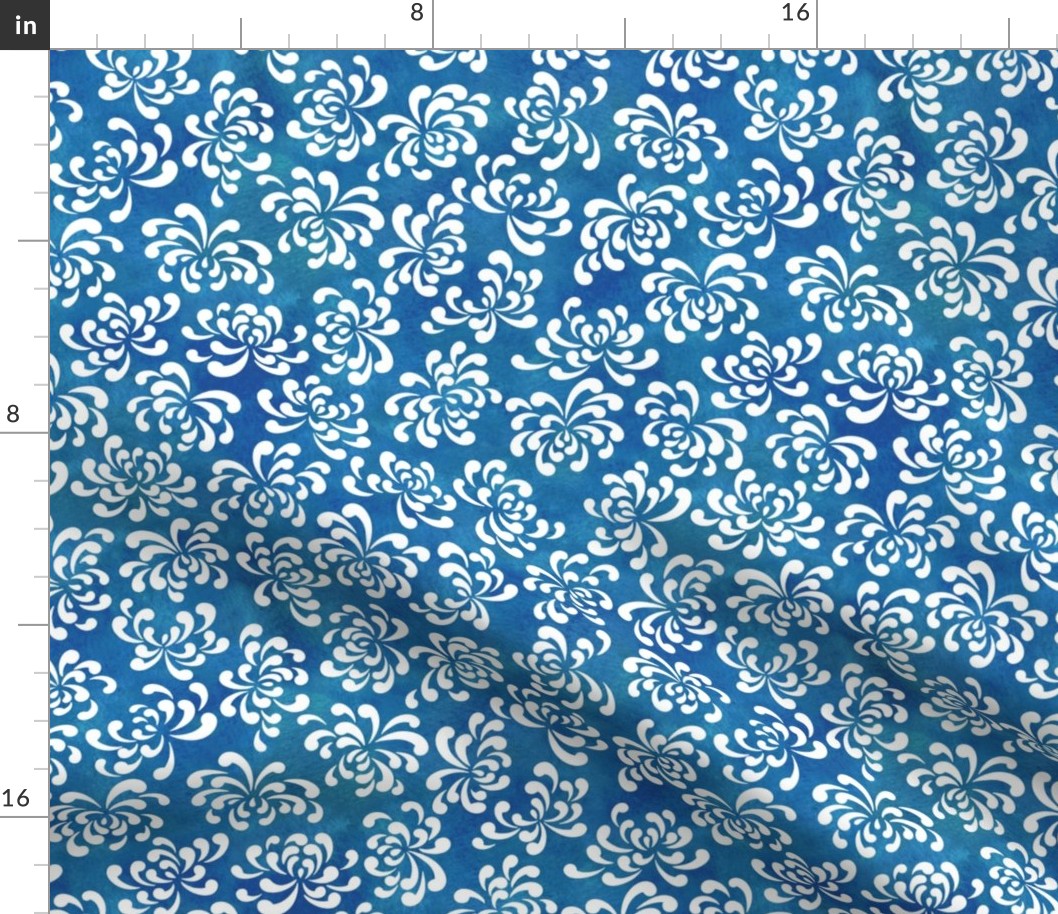 White Chrysanthemums on Royal Blue Background Small- Japanese Origami Paper- Cat Noodle Coordinate- Ditsy Floral