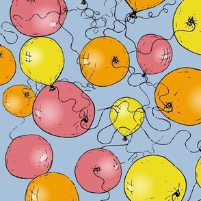 Optimistic Balloons on Sky Blue - Petal Solids Watermelon, Marigold, Lemon Lime