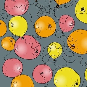 Optimistic Balloons on Slate - Petal Solids Watermelon, Marigold, Lemon Lime