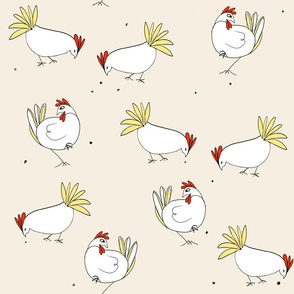 Whimsical Farm Yard  Chickens 