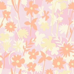 Bold Minimal Floral Field-Pink Orange Yellow Cream-18 x 18-Medium scale