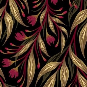 Budding Vines Floral - Burgundy Black