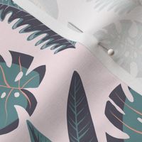 Pink green tropical leaves