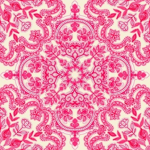 Hot Pink & Soft Cream Folk Art Pattern