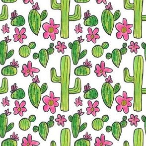 Colorful Hand Drawn Desert Cactus Cacti Pattern