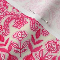 Hot Pink & Soft Cream Folk Art Pattern - small scale