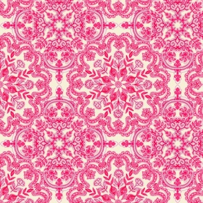 Hot Pink & Soft Cream Folk Art Pattern - small scale