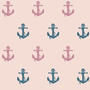 Two colour anchors on pink background