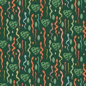 Hissterical Snakes, Mice and Monstera Leaves in the tropical jungle - medium  scale for grasscloth wallpaper, kids wallpaper, kids bedroom wallpaper, kids duvet covers, children's sheet sets, kids apparel and home furnishings.