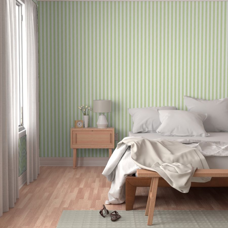 Pastel comforts ticking stripes - chinoiserie, grandmillennial coordinate - greens, honeydew, soft white - medium