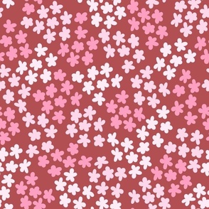  Floral Clusters pink on Maroon