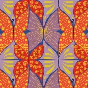 Butterfly tiling - red violet & gold