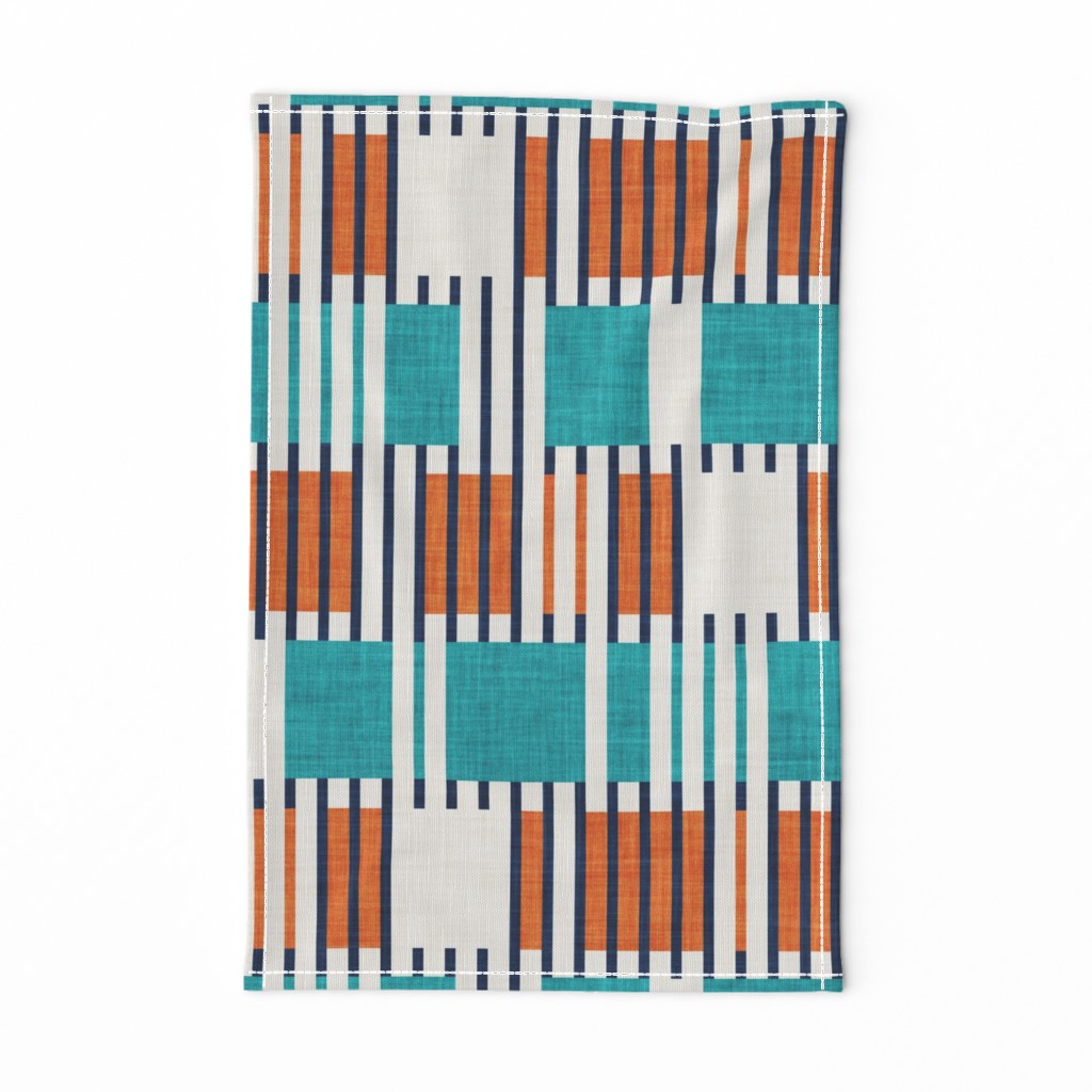 Bold minimalist retro stripes // normal scale // midnight blue orange and peacock blue geometric grid 