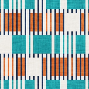 Bold minimalist retro stripes // normal scale // midnight blue orange and peacock blue geometric grid 