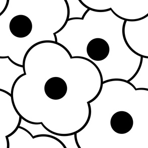 Pop-Art Bold Minimalism Cartoon Flowers - Black on White