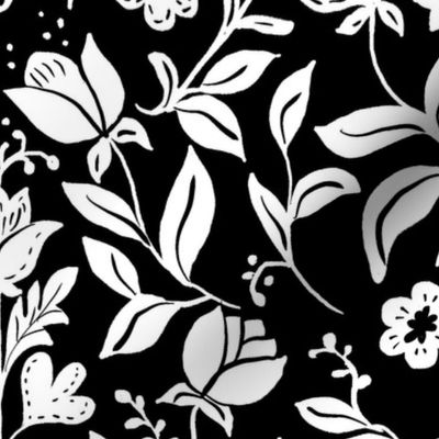  Scandanavian Tulips Wallpaper, Black and White  20" Fabric