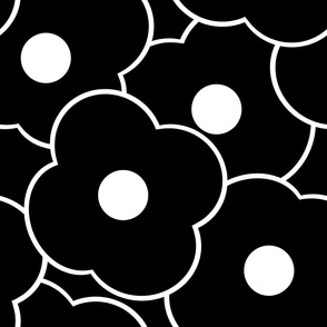 Pop-Art Bold Minimalism Cartoon Flowers - White on Black