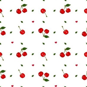 Cherries and hearts on white