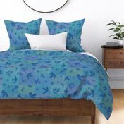 Paper Cut-Out Birds in Indigo Blue (xl scale) | Paper collage, paper cut, Matisse birds in indigo on lagoon blue, doves, ocean, mod art quilt, papercut in shades of blue.