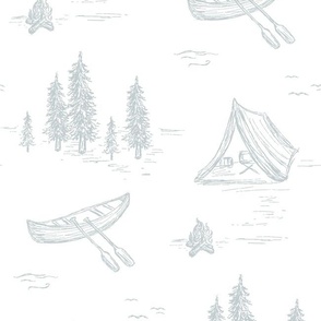 Lake Life Toile in Light Blue & White for Forest Theme Home Decor & Wallpaper