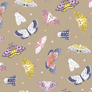 Jumbo Butterflies and Moths Beige Ecru Background
