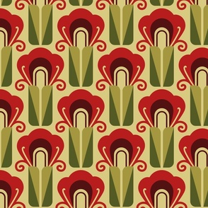 0951 - retro flowers, red/green