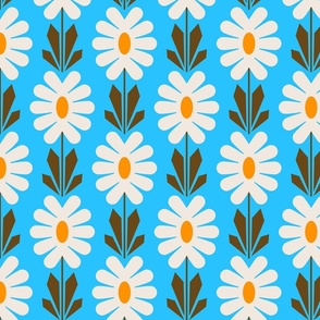 0961 - retro daisies, bright blue/ yellow