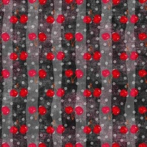 Cherry bar_normal scale - cherries red passion stripes dots pattern summer fruit dark grey stunning stylish fabric