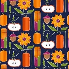 Fall Harvest Print Featuring Sunflowers, Pumpkins, and Apples