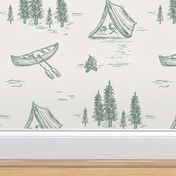 Lake Life Toile in Green & White | Camping Theme Home Decor & Wallpaper